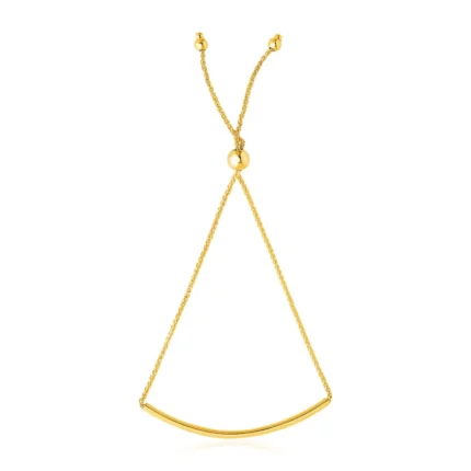 14k Yellow Gold Smooth Curved Bar Lariat Design Bracelet